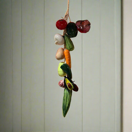 Mexican Fruit Ristra | Hand-Painted Hanging Kitchen Wall Art — vibrant hand-painted ceramic fruit ristra with peppers, carrot, avocado and more, kiln-fired