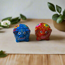 Set of 2 Pig Salt and Pepper Shakers | Hand-Painted Mexican Pottery - hand-painted blue and red floral pig shakers, Talavera-style, kiln-fired lead-free glaze