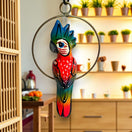 Mini Talavera Hanging Cockatoo | Hand-Painted Mexican Decor - vibrant blue, red and gold hand-painted talavera cockatoo hanging from brass ring