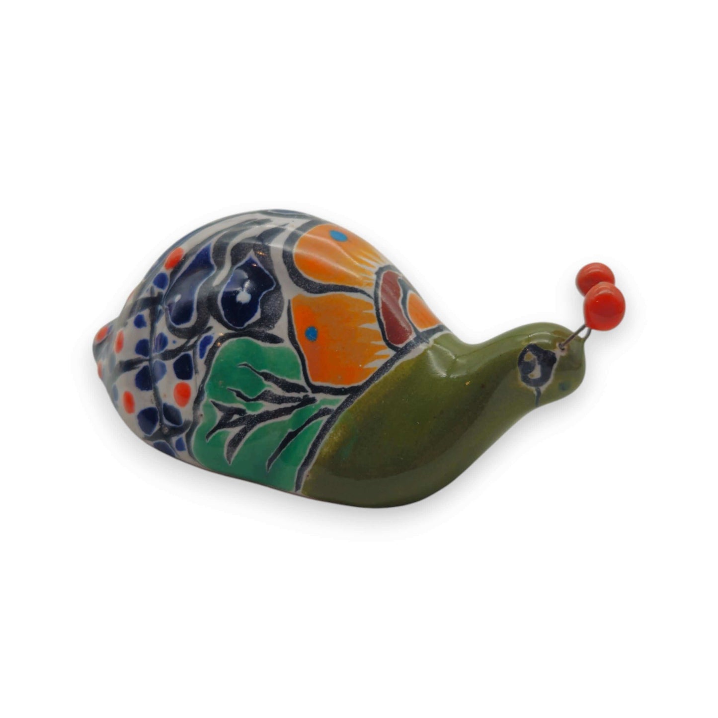 Mini Talavera Snail Figurine | Hand-Painted Mexican Ceramic — colorful hand-painted ceramic snail with floral Talavera glaze