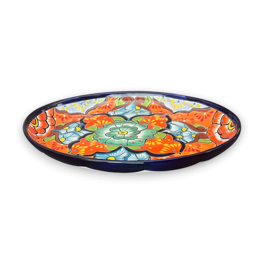 Oval Talavera Serving Platter | Colorful Hand-Painted Mexican Tray - Handmade oval Talavera platter with bright floral design, lead-free glaze