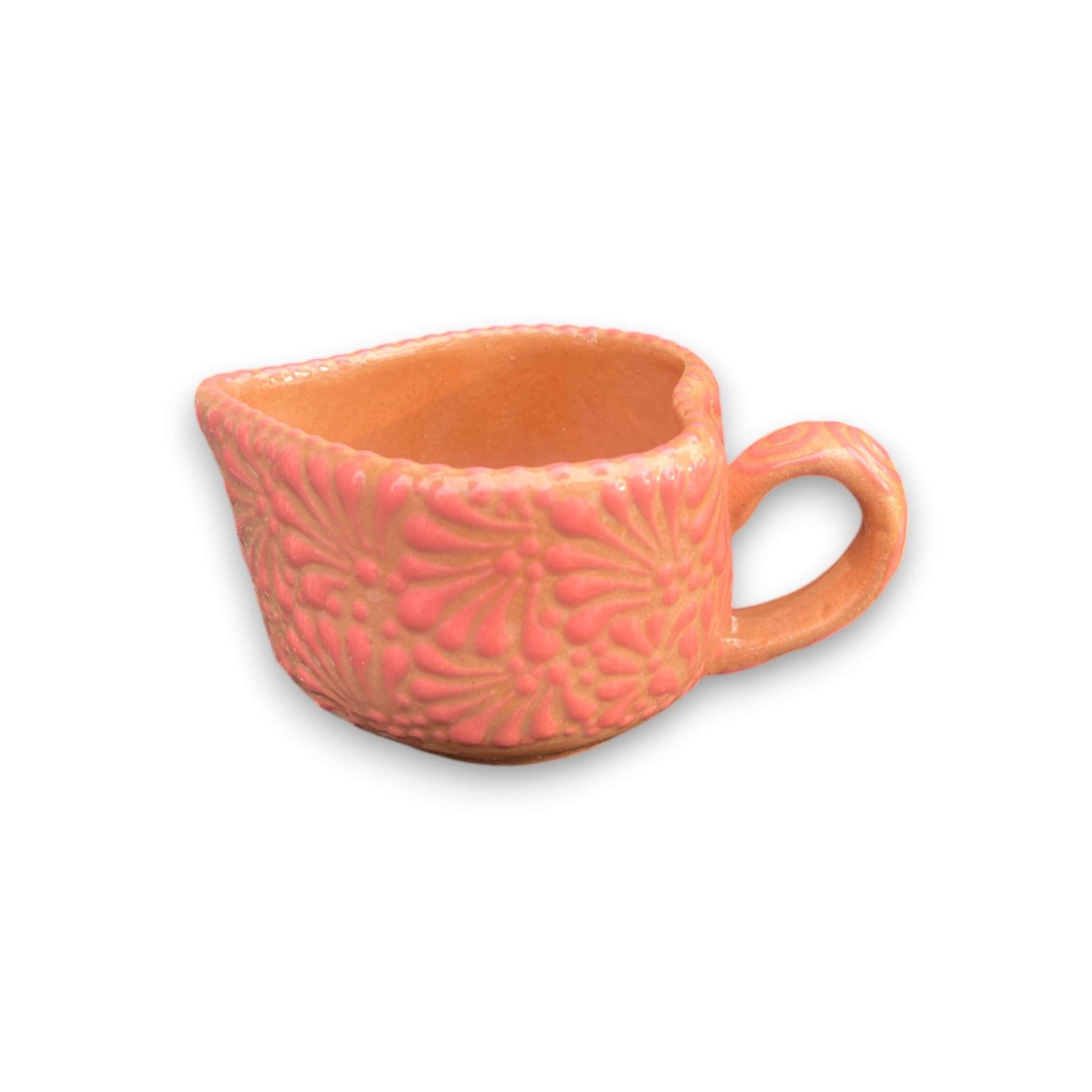 Talavera Heart Mug | Hand-Painted Pink Mexican Coffee Cup – hand-painted pink Talavera heart-shaped coffee mug from Guanajuato, Mexico