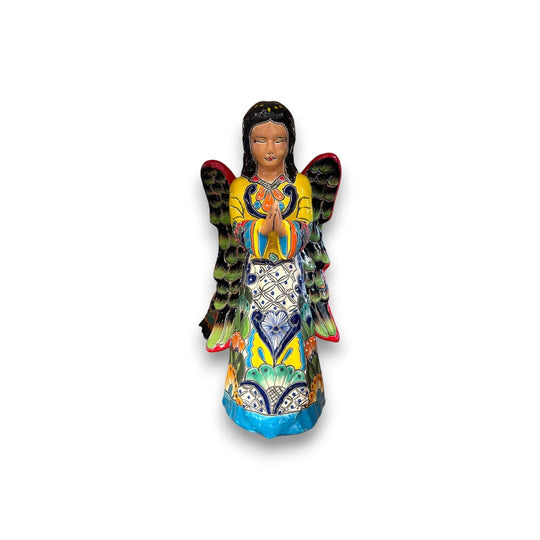 Talavera Angel Statue | Hand-Painted Mexican Ceramic Figurine - vibrant hand-painted Talavera angel with floral and geometric patterns