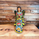 Talavera Angel Statue | Hand-Painted Mexican Ceramic Figurine with vibrant yellow, red, green and blue floral patterns, handcrafted in Guanajuato