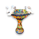 Talavera Bird Bath | Hand-Painted Mexican Pedestal Garden Art - vibrant hand-painted Talavera pedestal with sculpted white birds