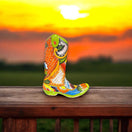 Talavera Boot Planter | Hand-Painted Mexican Flower Pot Art — brightly colored hand-painted cowboy boot planter with floral and geometric patterns
