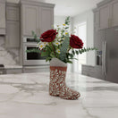 Talavera Boot Planter | Hand-Painted Mexican Pottery Accent displayed as a floral boot vase with red roses on a marble kitchen island