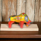 Talavera Bull Statue | Hand-Painted Mexican Ceramic Animal Decor - vibrant hand-painted floral Talavera bull sculpture on wooden base