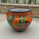 Hand-Painted Talavera Cactus Flower Pot | Desert Michoacana Planter - orange hand-painted cactus sun wheel motifs, kiln-fired lead-free glaze, Guanajuato artisan