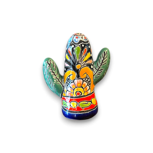 Talavera Salt and Pepper Shakers | Cactus & Panchito Design - hand-painted Talavera cactus shaker with colorful floral motifs