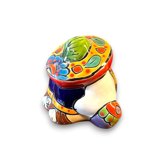 Talavera Salt and Pepper Shakers | Cactus & Panchito Design hand-painted Panchito figure shaker with colorful cactus hat, Talavera glaze