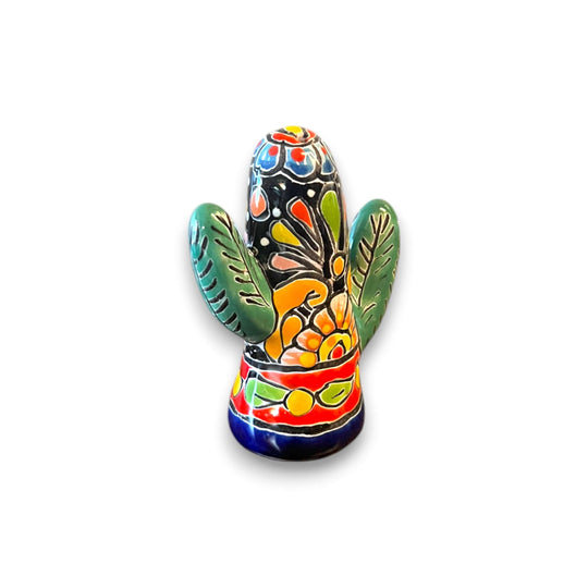 Talavera Salt and Pepper Shakers | Cactus & Panchito Design hand-painted cactus shaker, colorful Talavera ceramic from Guanajuato, Mexico