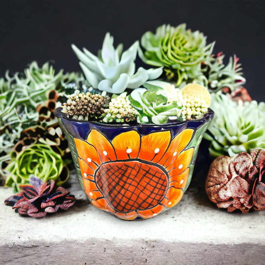 Vibrant Talavera Planter | Hand-Painted Mexican Calla Lily Ceramic Pottery - colorful hand-painted Talavera succulent planter with calla lily motifs