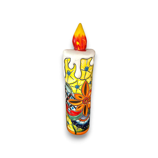 Talavera Candle Figurine | Hand-Painted Decorative Mexican Ceramic Art – brightly colored hand-painted Talavera ceramic candle sculpture with floral design