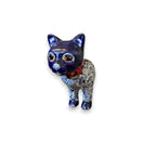 Talavera Cat Wall Planter | Hand-Painted Ceramic Art - blue hand-painted cat planter with floral and butterfly motifs, red collar, wall-mountable