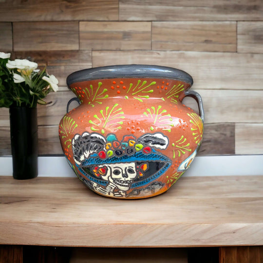 Talavera Catrina Planter | Hand-Painted Artisan Flower Pot - vibrant hand-painted Talavera Catrina ceramic planter from Guanajuato, Mexico