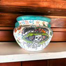 Talavera Catrina Planter | Hand-Painted Artisan Flower Pot - hand-painted Mexican Talavera Catrina ceramic planter with skull and floral design