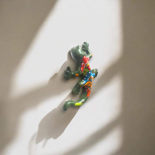 Talavera Lizard Figurine | Hand-Painted Mexican Ceramic Sculpture — vibrant hand-painted Talavera ceramic lizard with floral and geometric patterns