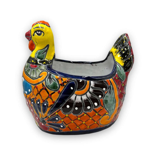 Talavera Chicken Planter | Large Hand-Painted Mexican Pottery Statue - vibrant hand-painted Talavera chicken planter, lead-free glaze, Guanajuato