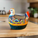 Talavera Chicken Planter | Hand-Painted Mexican Ceramic Statue - vibrant hand-painted Talavera chicken planter from Guanajuato, kiln-fired lead-free glaze