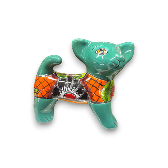 Hand-Painted Talavera Chihuahua Statue | Mexican Ceramic Animal Decor (Medium) - teal hand-painted Talavera chihuahua figurine, Mexican ceramic decor