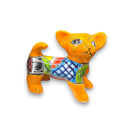 Hand-Painted Talavera Chihuahua Statue | Mexican Ceramic Animal Decor (Medium) bright hand-painted orange Talavera chihuahua statue from Guanajuato, Mexico