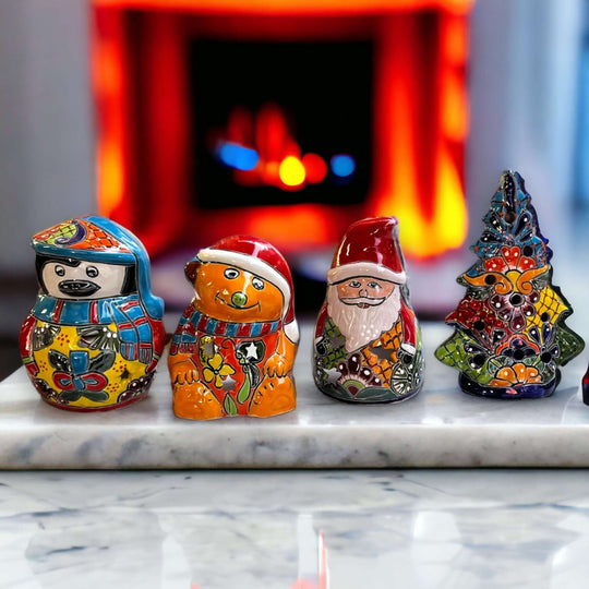 Hand-Painted Talavera Penguin Statue | Festive Christmas Decor (Medium) - hand-painted colorful Talavera penguin figurine by The Talavera Hub