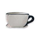 Talavera Coffee Cup Planter | Hand-Painted Mexican Wall Pot - white cup-shaped planter with black handle and saucer, hand-painted Talavera floral detail