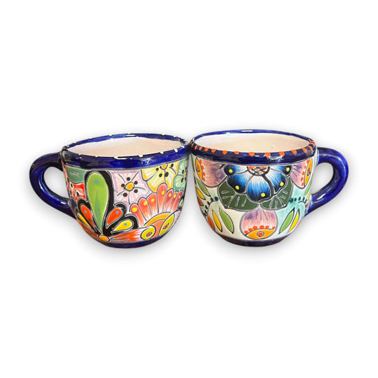 Talavera Coffee Mug | Hand-Painted Mexican Ceramic Cup - handcrafted Talavera floral ceramic mug with cobalt blue rim