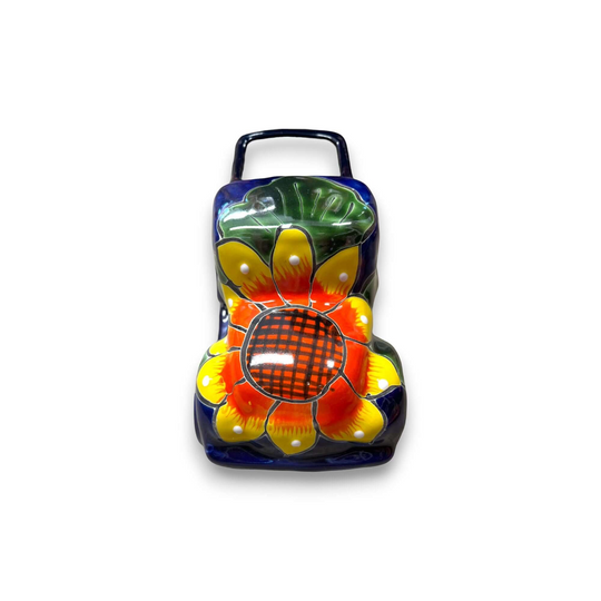 Hand-Painted Talavera Car Planter | Colorful Ceramic Car Statue (Small) - bright hand-painted floral ceramic car planter from Guanajuato, Mexico
