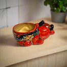 Talavera Cow Planter | Hand-Painted Mexican Ceramic Animal Pot showing bright red hand-painted floral and geometric designs, kiln-fired lead-free glaze