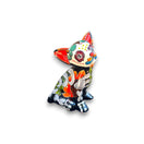Talavera Chihuahua Statue | Day of the Dead Mexican Pottery Decor - hand-painted sitting chihuahua with colorful Talavera floral skull motifs
