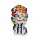 Colorful Talavera Skull Planter | Hand-Painted Ceramic Pot - hand-painted Day of the Dead skull planter with vivid red green blue yellow floral motifs