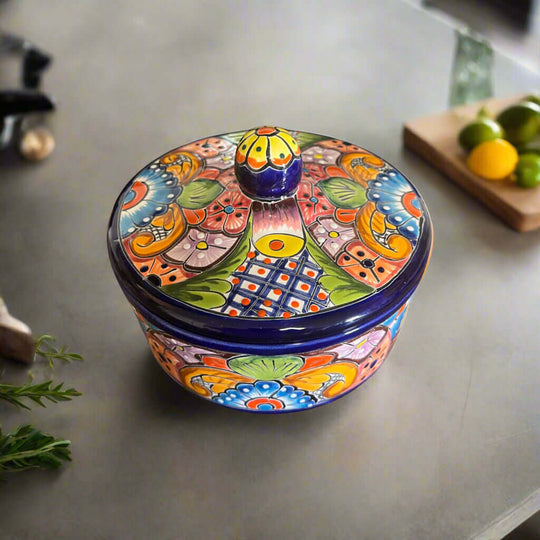 Custom Talavera Dinnerware Set | Hand-Painted Mexican Ceramic - Hand-painted colorful Talavera covered bowl from Guanajuato, Mexico