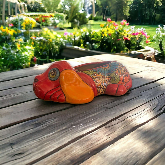 Talavera Dog Planter | Hand-Painted Mexican Pottery Decor — hand-painted colorful resting dog ceramic planter from Guanajuato, Mexico
