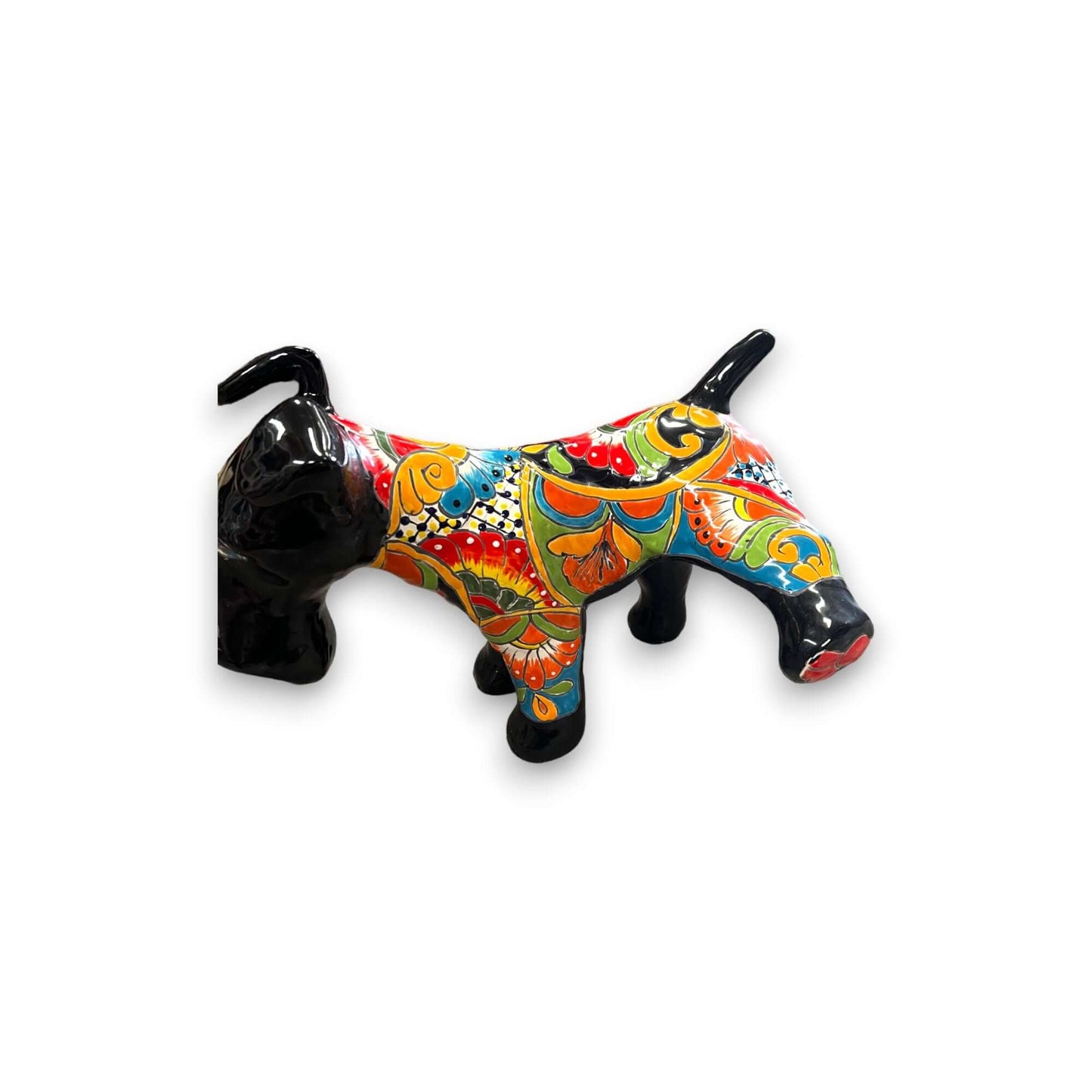 Vibrant Talavera Dog Sculpture | Colorful Hand-Painted Large Mexican Art Piece - hand-painted Talavera ceramic dog from Guanajuato, bright multicolor