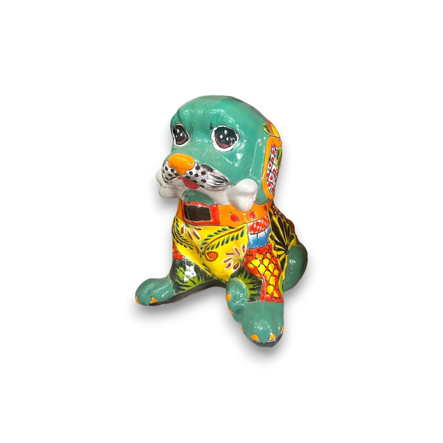 Talavera Dog Statue | Colorful Hand-Painted Mexican Puppy Decor - hand-painted Talavera ceramic puppy with vibrant floral patterns