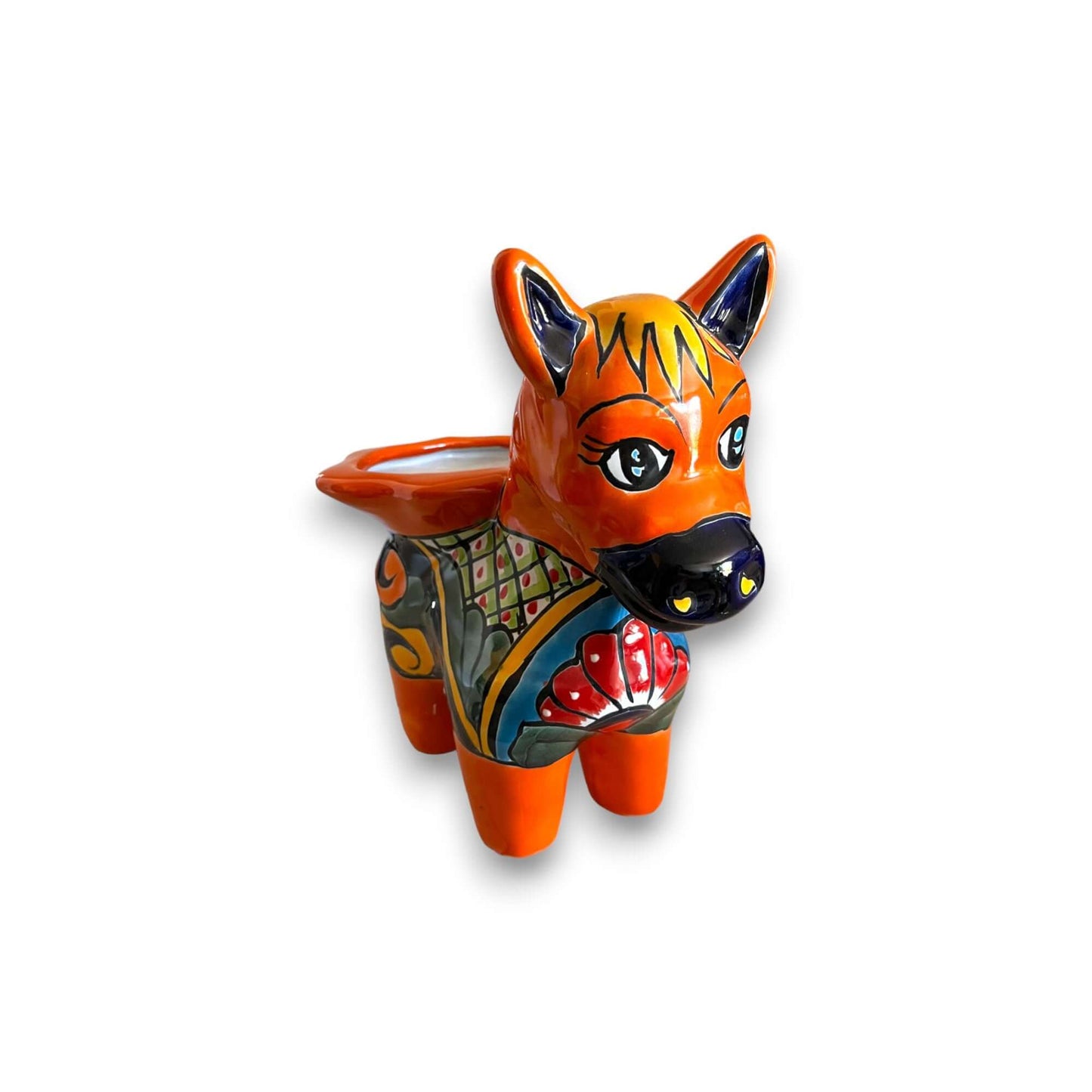 Talavera Donkey Planter | Hand-Painted Mexican Burro Flower Pot - vibrant hand-painted yellow floral Talavera ceramic donkey planter