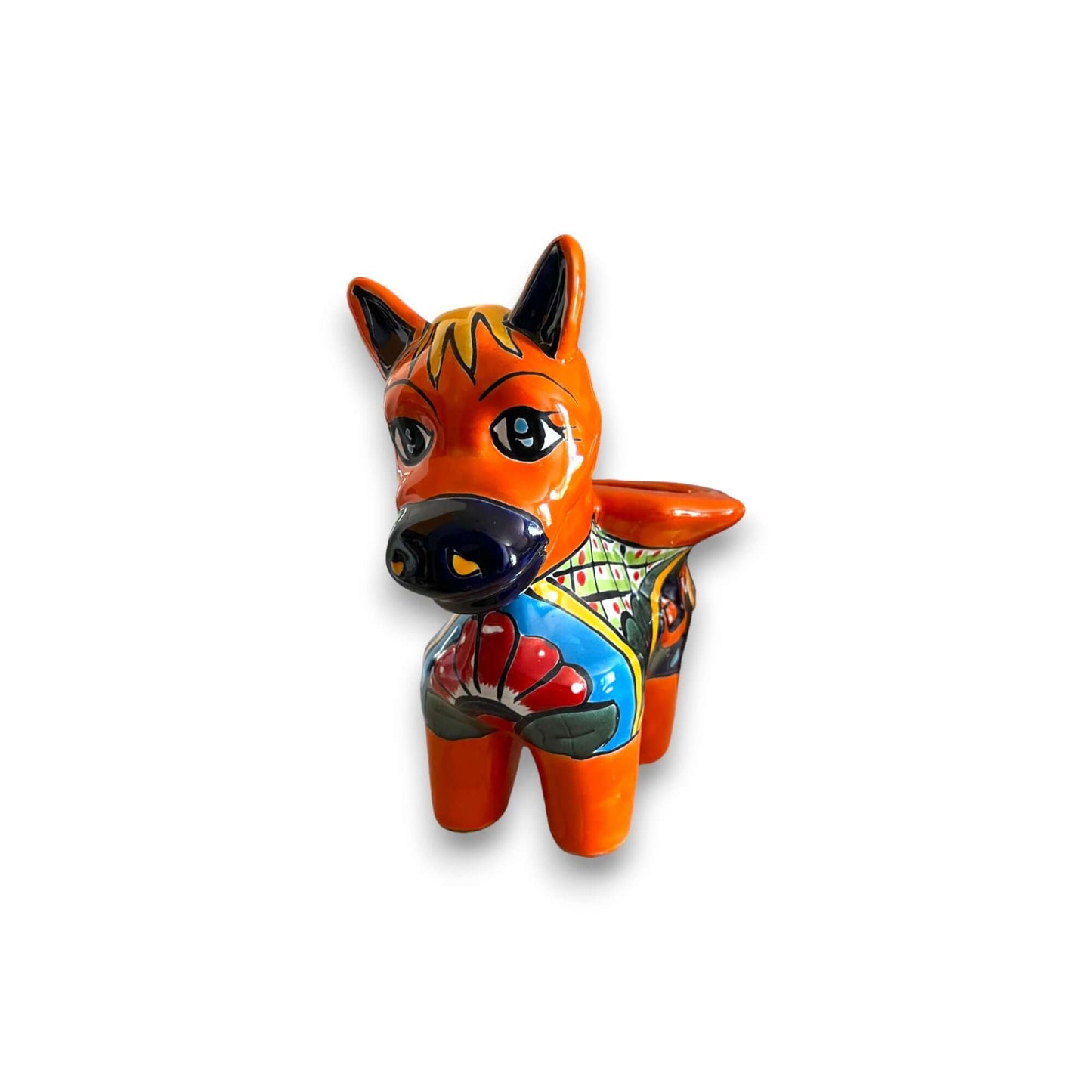 Talavera Donkey Planter | Hand-Painted Mexican Burro Flower Pot - vibrant hand-painted Talavera donkey planter with yellow base and floral geometric motifs