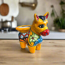 Talavera Donkey Planter | Hand-Painted Mexican Burro Flower Pot - vibrant yellow hand-painted Talavera donkey planter with floral & geometric designs