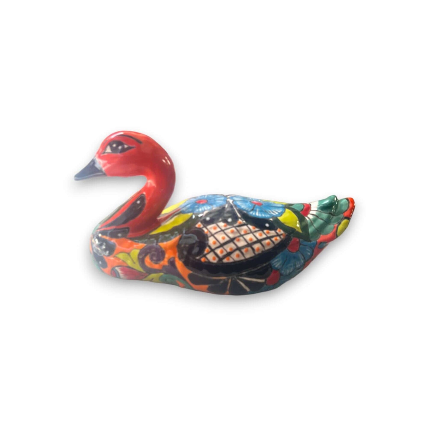 Hand-Painted Colorful Talavera Duck Statue | Mexican Folk Art Decor - hand-painted Talavera duck from Guanajuato, bright ceramic folk art