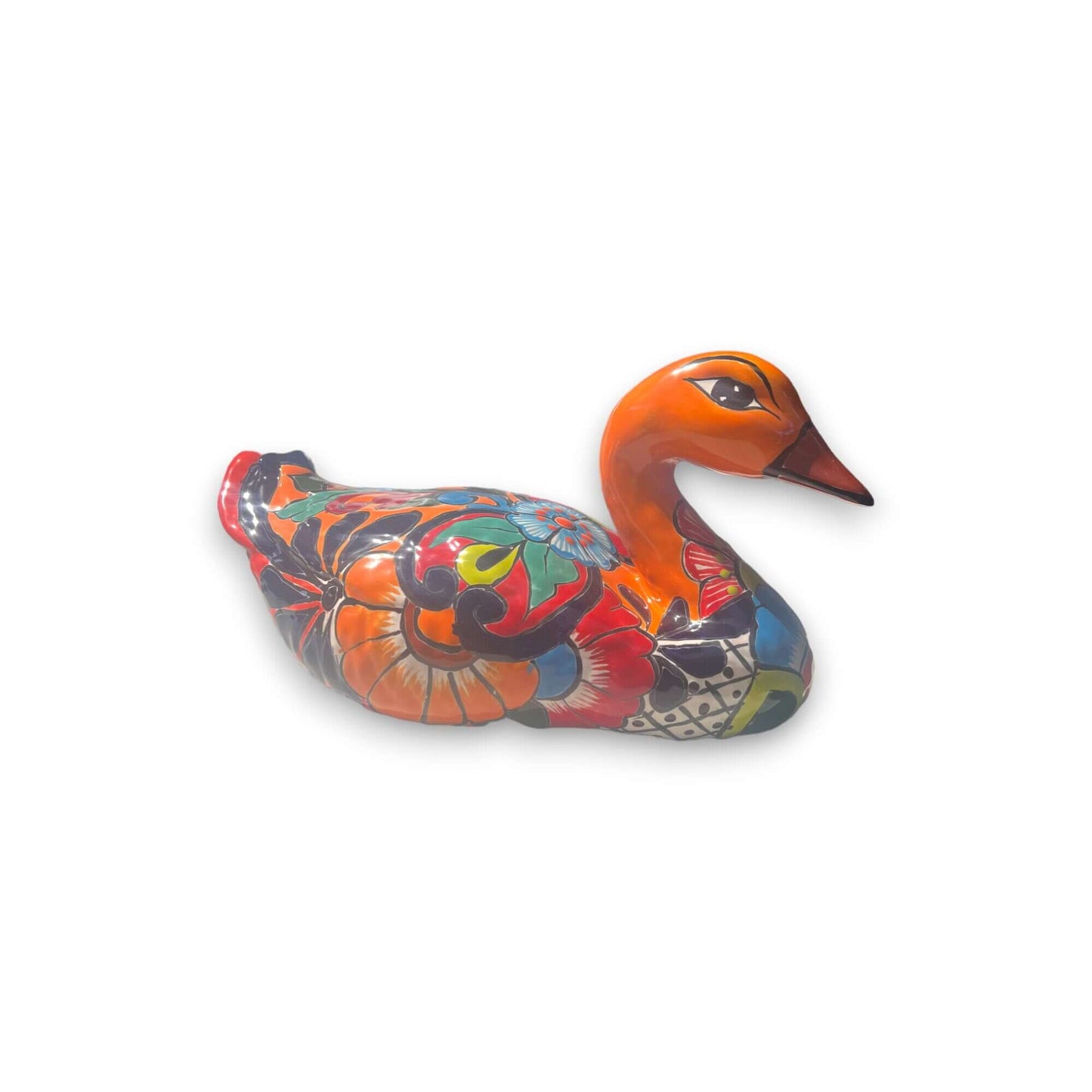 Hand-Painted Colorful Talavera Duck Statue | Mexican Folk Art Decor - hand-painted kiln-fired Talavera duck with vibrant floral motifs
