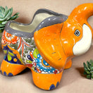 Hand-Painted Talavera Elephant Flower Pot | Colorful Talavera Planter (Medium) hand-painted orange elephant planter with floral Talavera pattern