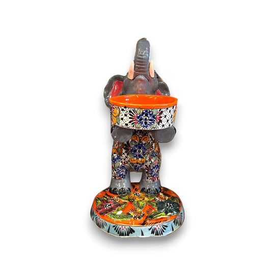 Talavera Elephant Planter | Hand-Painted Ceramic Art featuring raised-trunk elephant succulent planter with colorful floral motifs and drainage hole
