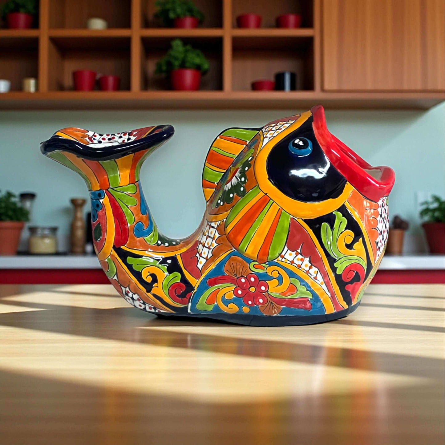 Talavera Fish Planter | Hand-Painted Mexican Ceramic Decor - vibrant hand-painted Mexican fish-shaped ceramic planter with floral and geometric motifs