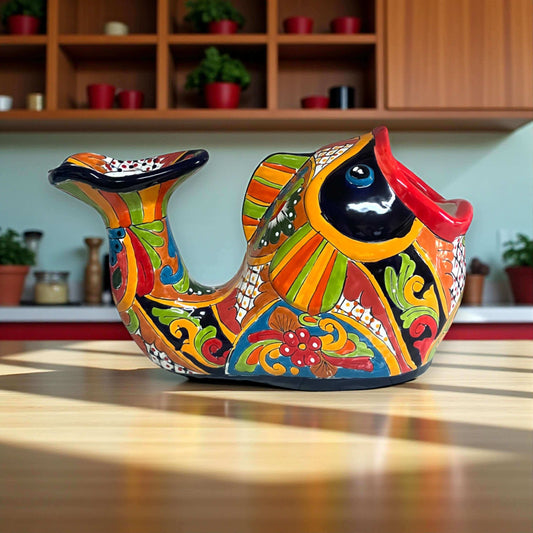 Talavera Fish Planter | Hand-Painted Mexican Ceramic Decor - vibrant hand-painted Mexican fish-shaped ceramic planter with floral and geometric motifs