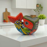 Colorful Talavera Fish Planter | Mexican Hand-Painted Pottery - vibrant hand-painted Talavera fish-shaped planter with red, blue, yellow floral motifs