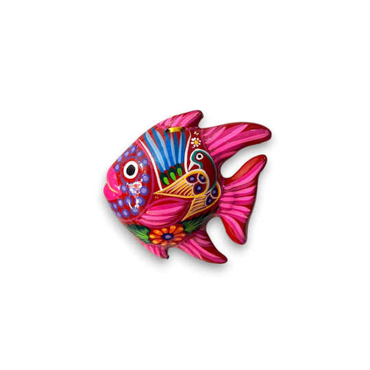 Colorful Talavera Fish Wall Decor | Hand-Painted Guerrero Pottery - vibrant hand-painted pink Talavera fish wall decor from Guanajuato, kiln-fired lead-free glaze