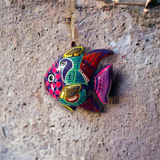Colorful Talavera Fish Wall Decor | Hand-Painted Guerrero Pottery hand-painted hanging Talavera fish with vibrant coastal colors and lead-free glaze