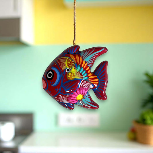 Colorful Talavera Fish Wall Decor | Hand-Painted Guerrero Pottery - vibrant hand-painted hanging Talavera fish with floral motifs